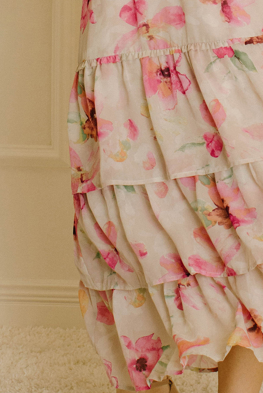 Valerie Gray Floral Ruffled Maxi Dress Front Details
