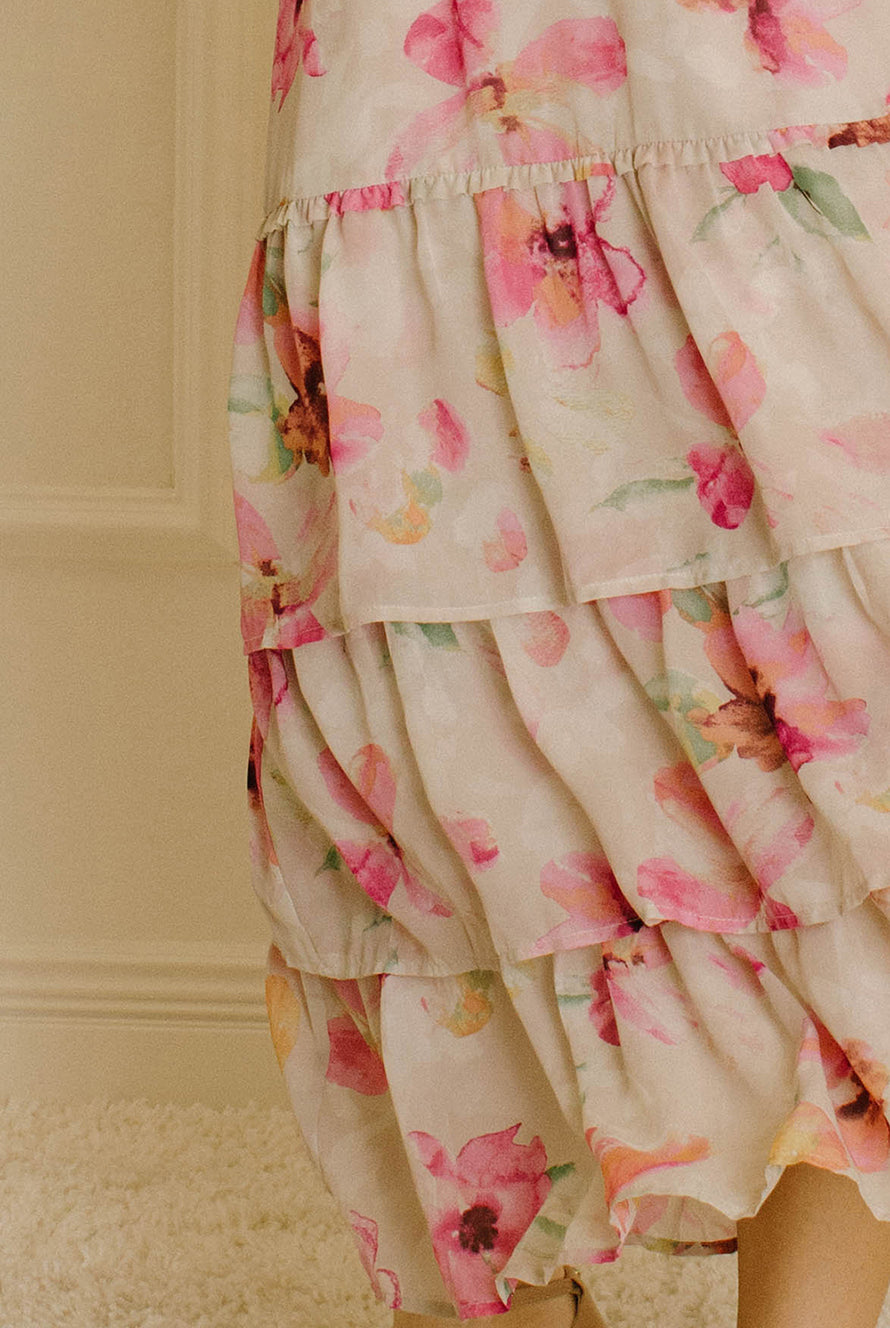 Valerie Gray Floral Ruffled Maxi Dress Front Details