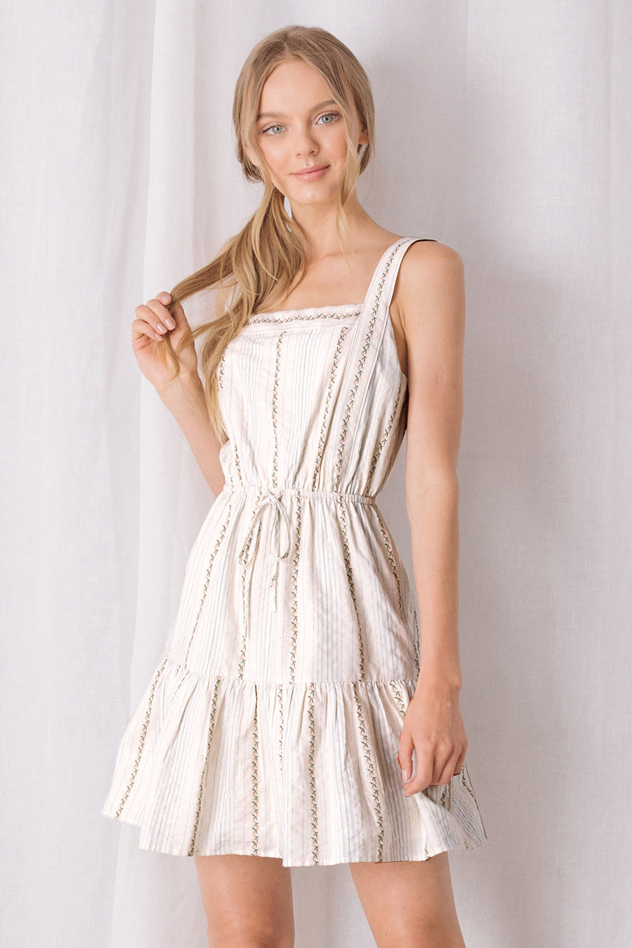 Pia Beige Boho Chic Mini Dress Small Front