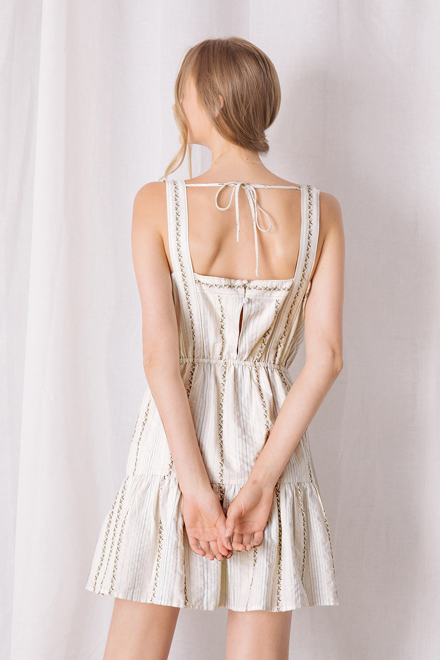 Pia Beige Boho Chic Mini Dress Small Back