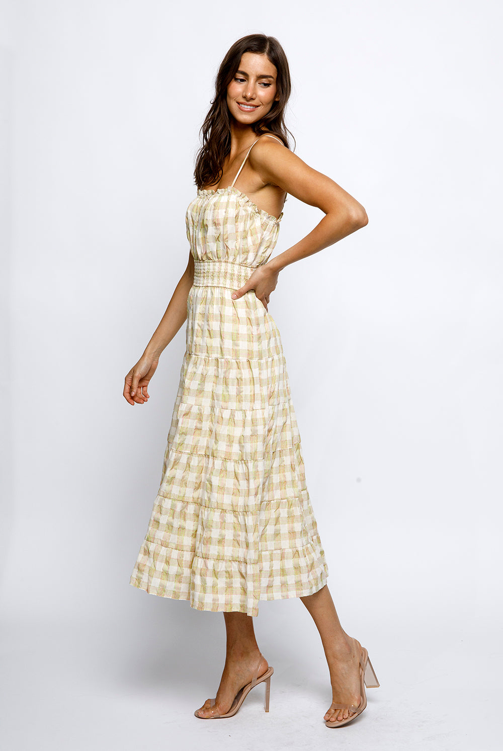 Collie Yellow Plaid Midi Dress Side
