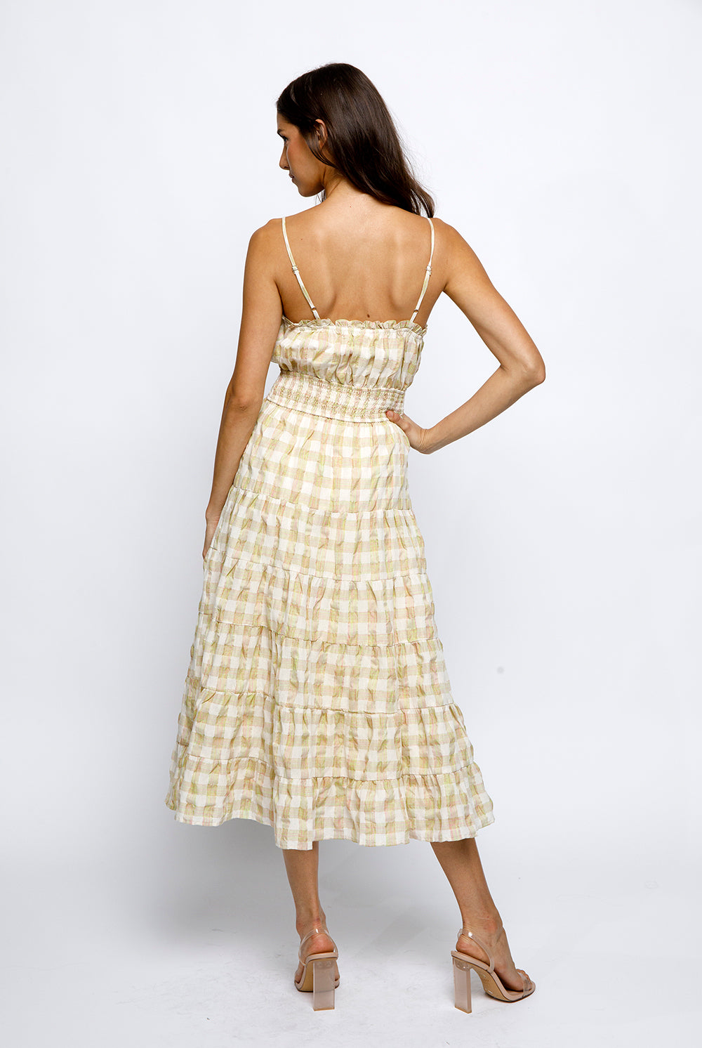 Collie Yellow Plaid Midi Dress Back