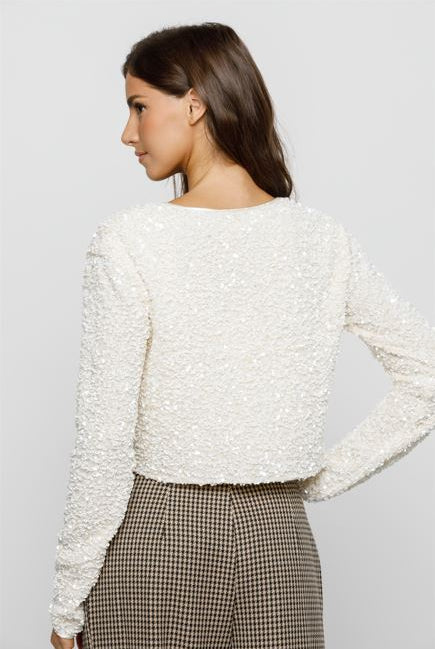 Shiloh Cream Tie-Front Sequined Jacket Back