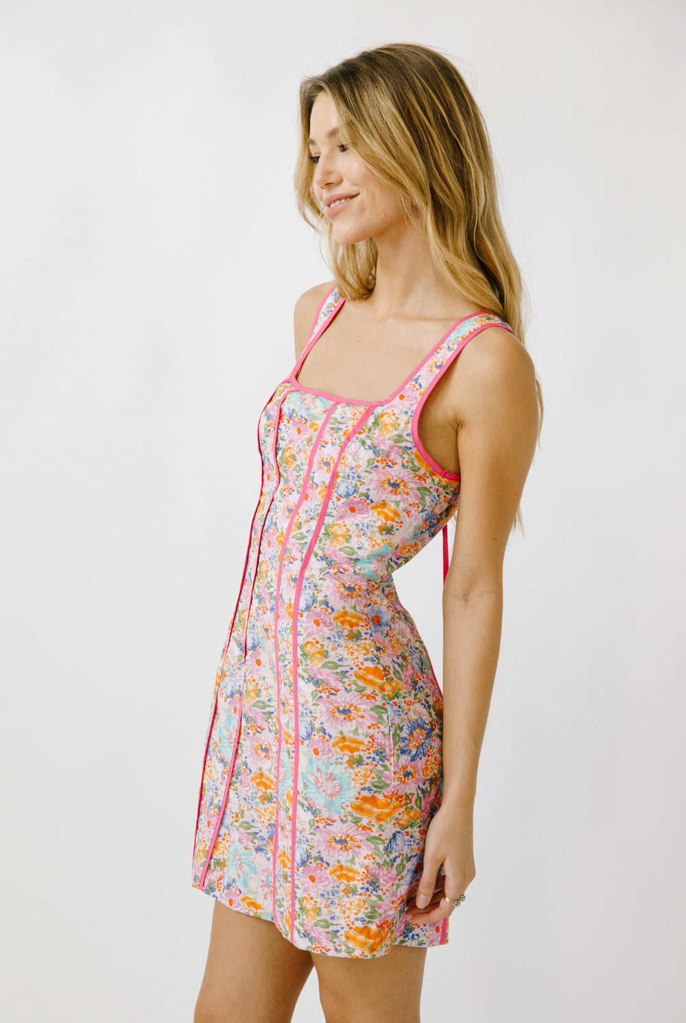 Julietta Contrast Piping Trim Mini Dress Side