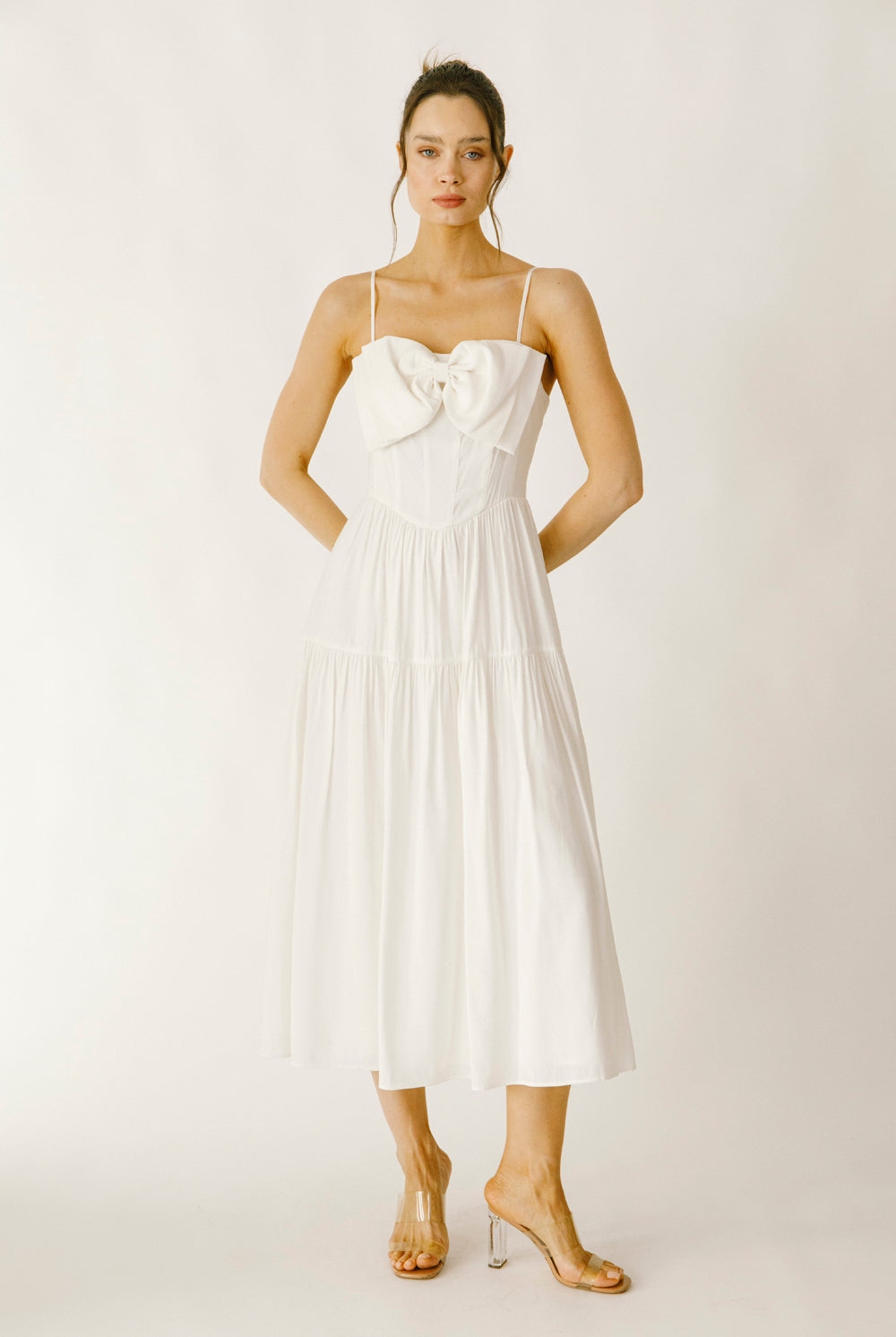 Dorothy Ivory Bow Midi Dress Front