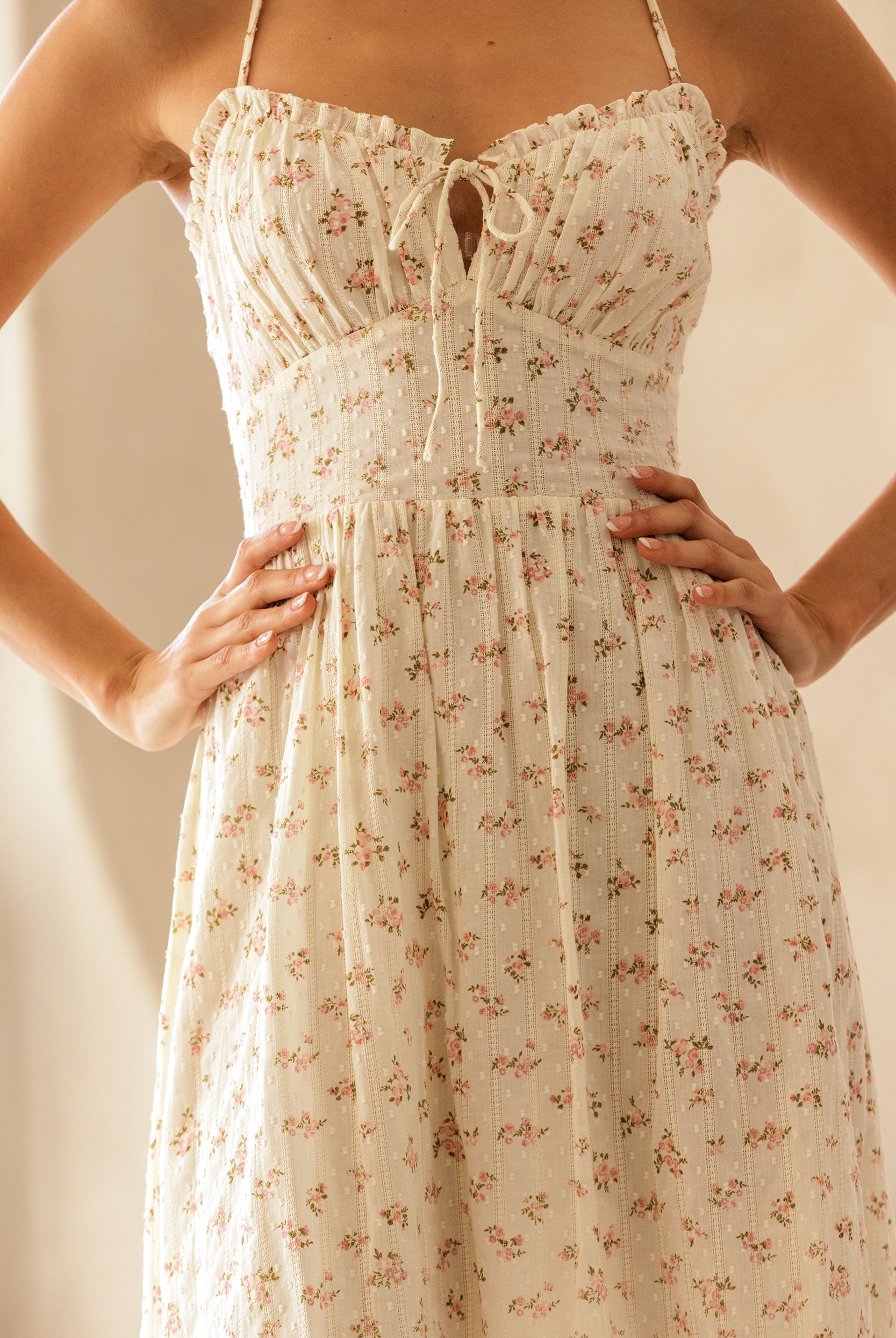 Floral dress with a beige background