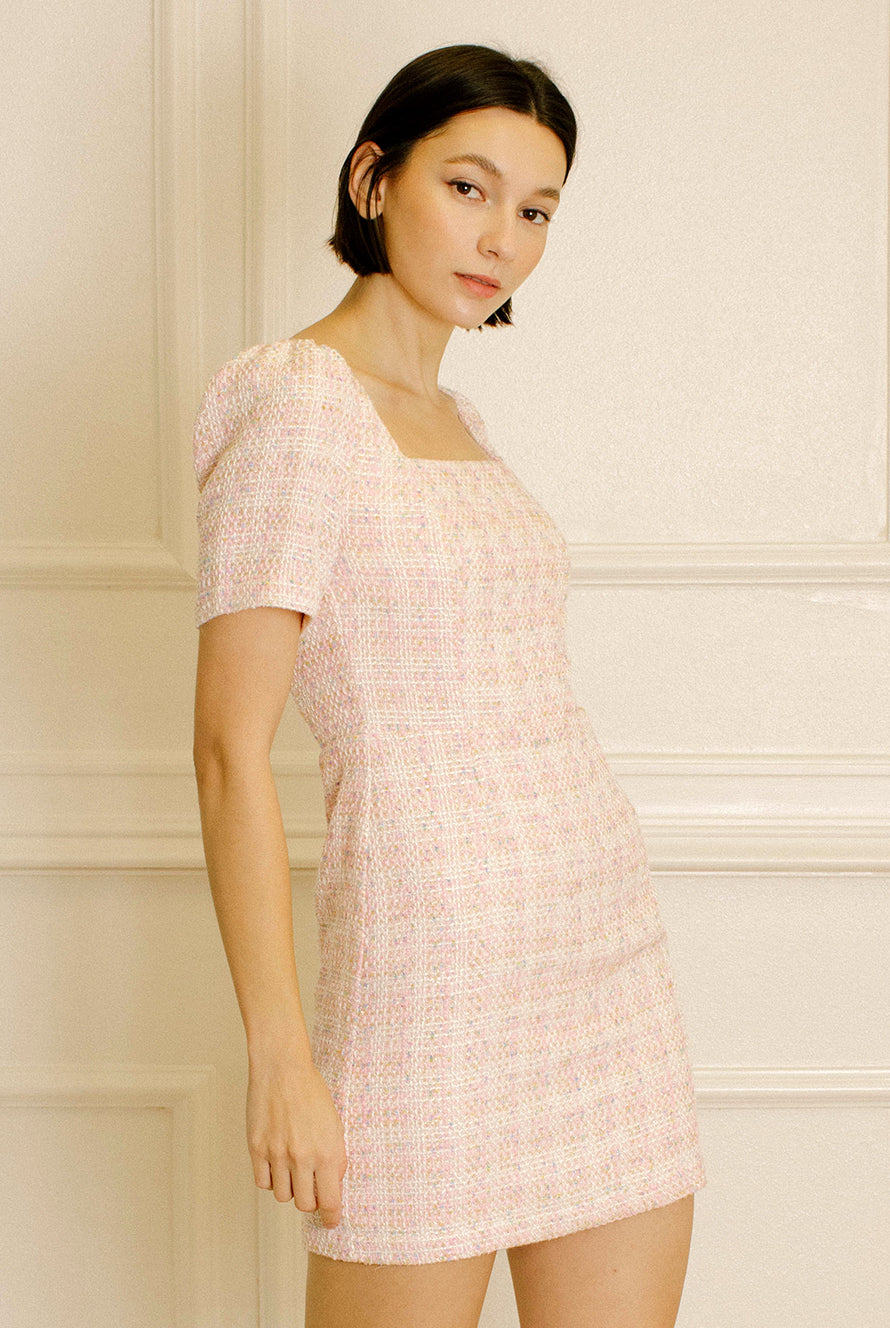 Juliette Plaid Tweed Bodycon Mini Dress Side