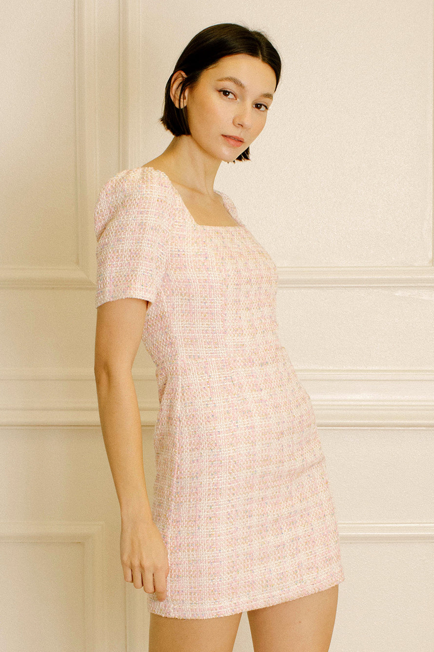 Juliette Plaid Tweed Bodycon Mini Dress Side