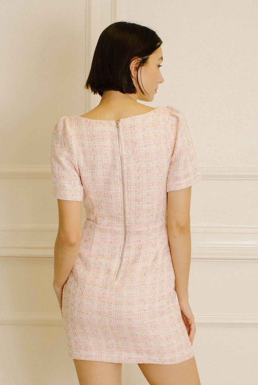 Juliette Plaid Tweed Bodycon Mini Dress Back