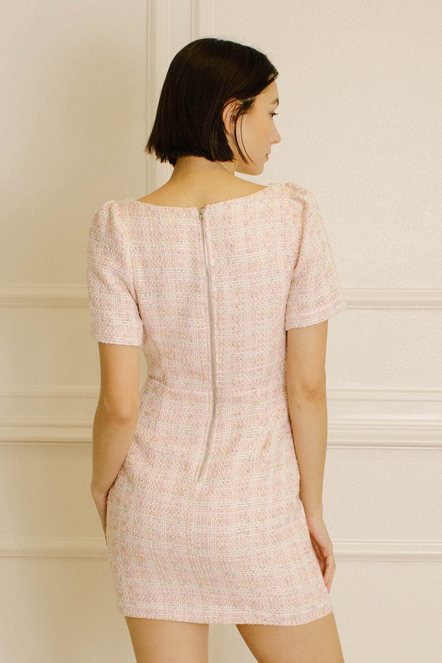 Juliette Plaid Tweed Bodycon Mini Dress Back