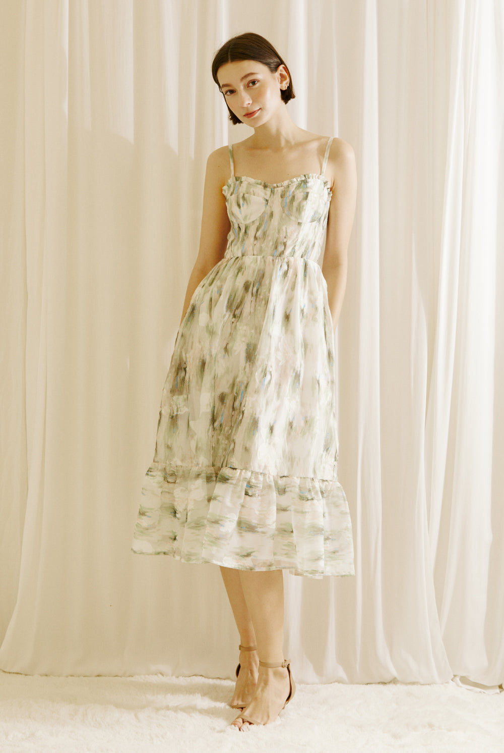 Anna Green and Blue Tie Dye Midi Dress Front