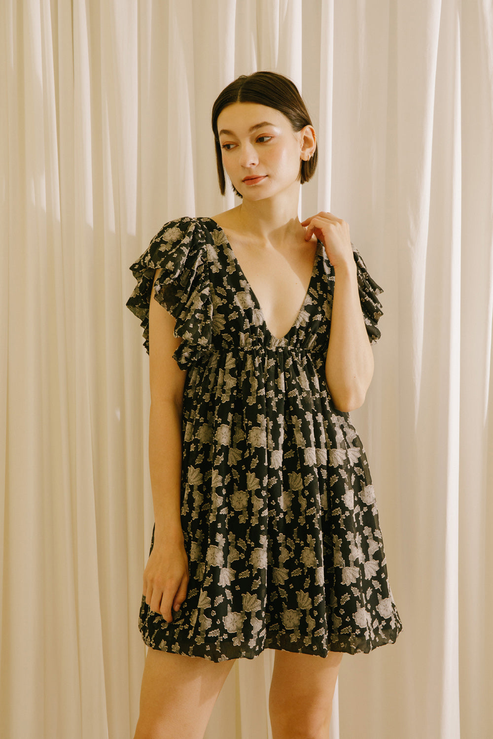 Claire Black Floral Print Mini Dress Alternative