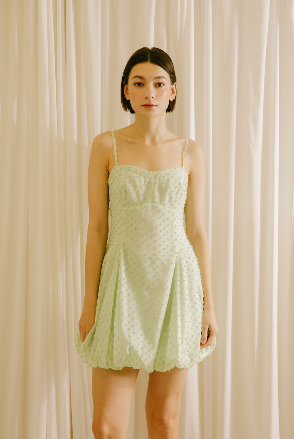 Alina Mint Green Dots Mini Dress Front