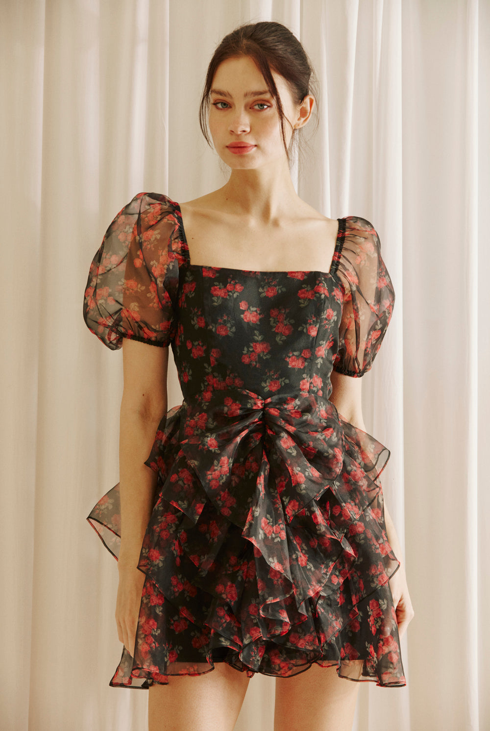 Sally Ruffles and Roses Floral Mini Dress Front