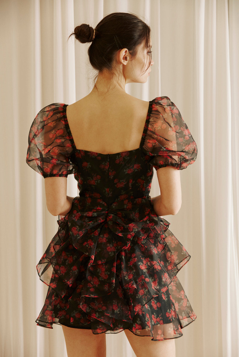 Sally Ruffles and Roses Floral Mini Dress Back