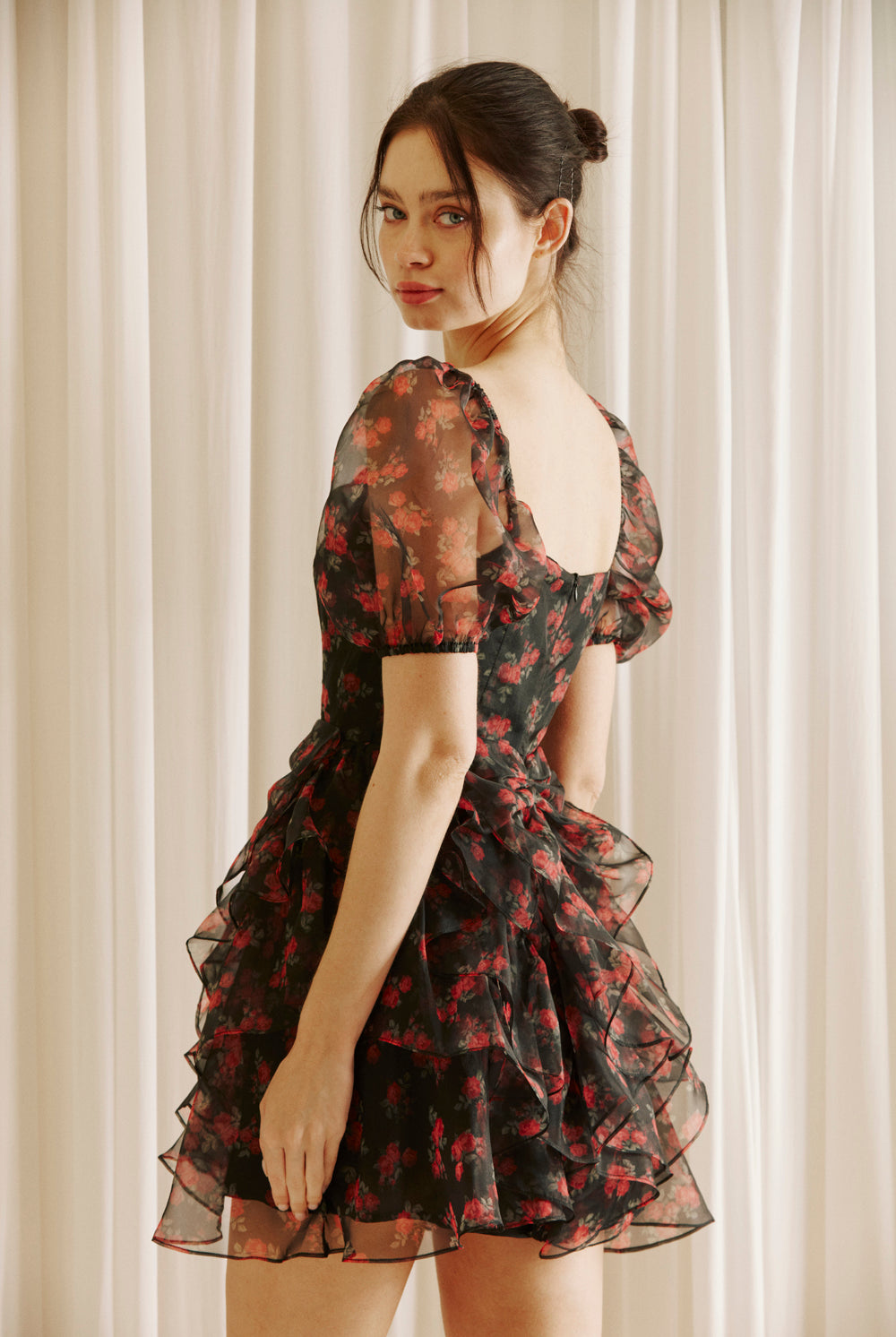 Sally Ruffles and Roses Floral Mini Dress Side