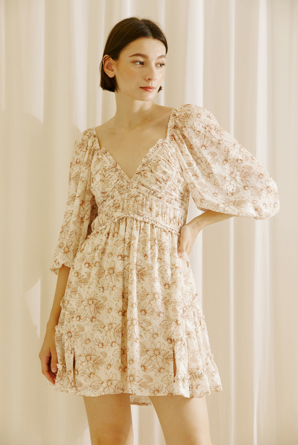 Renee Beige and Brown Daisy Print Mini Dress Alternative