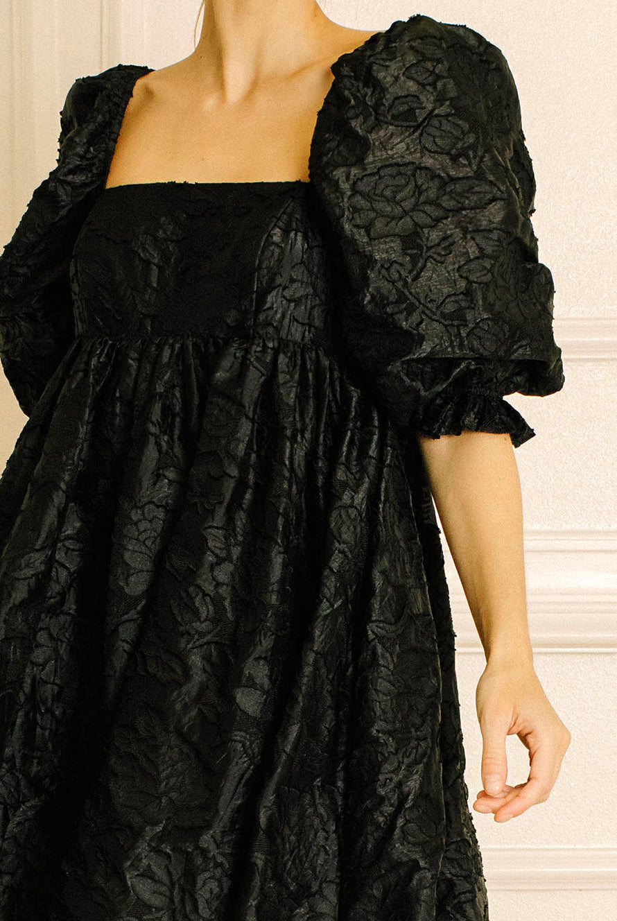 Ariana Floral Babydoll Dress Details in Black