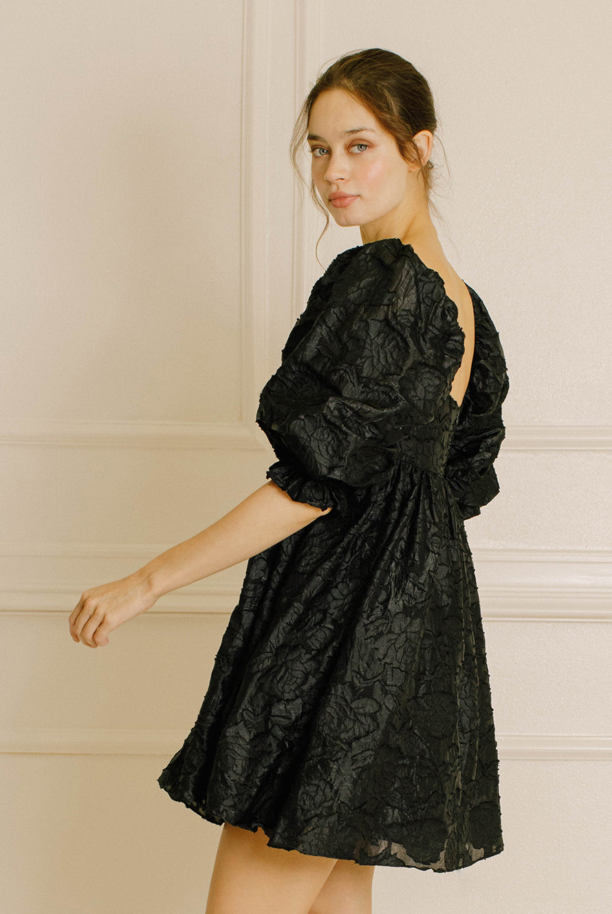 Ariana Floral Babydoll Dress Side in Black