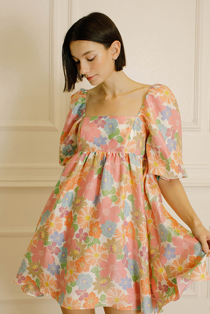 Cora Multi Floral Print Babydoll Dress Side