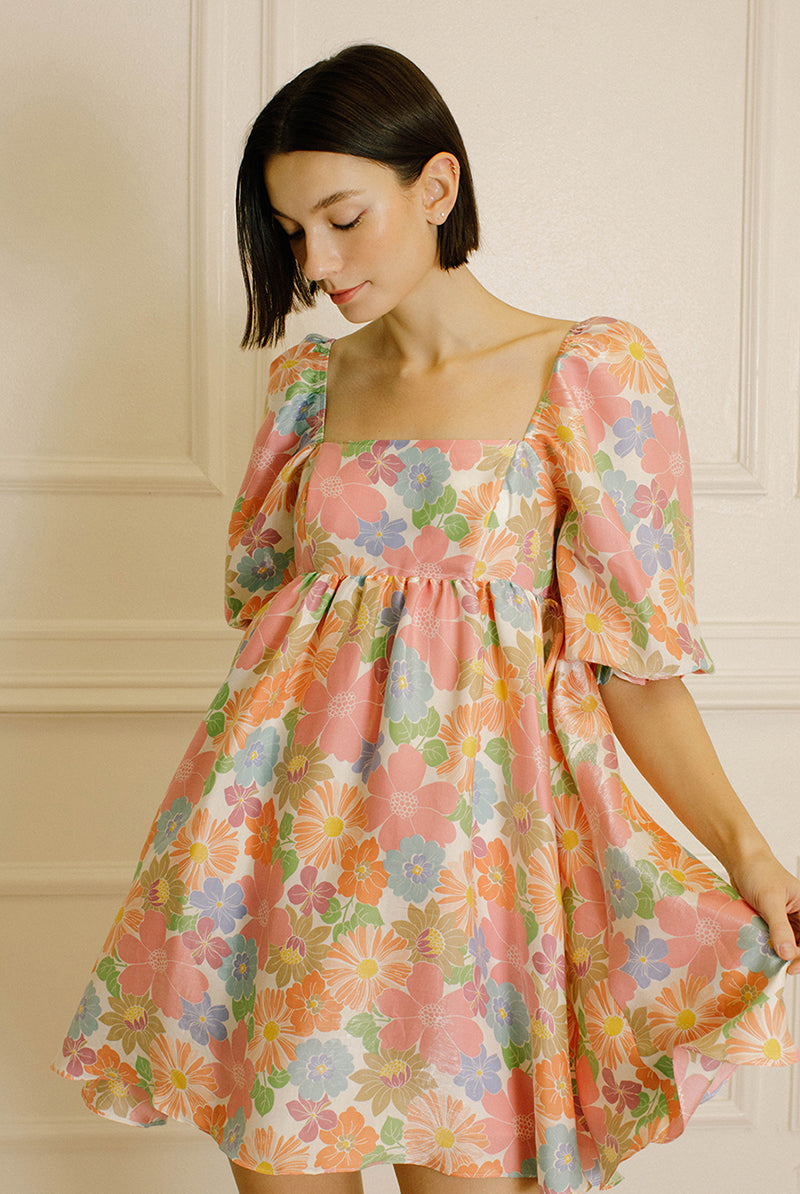 Cora Multi Floral Print Babydoll Dress Side