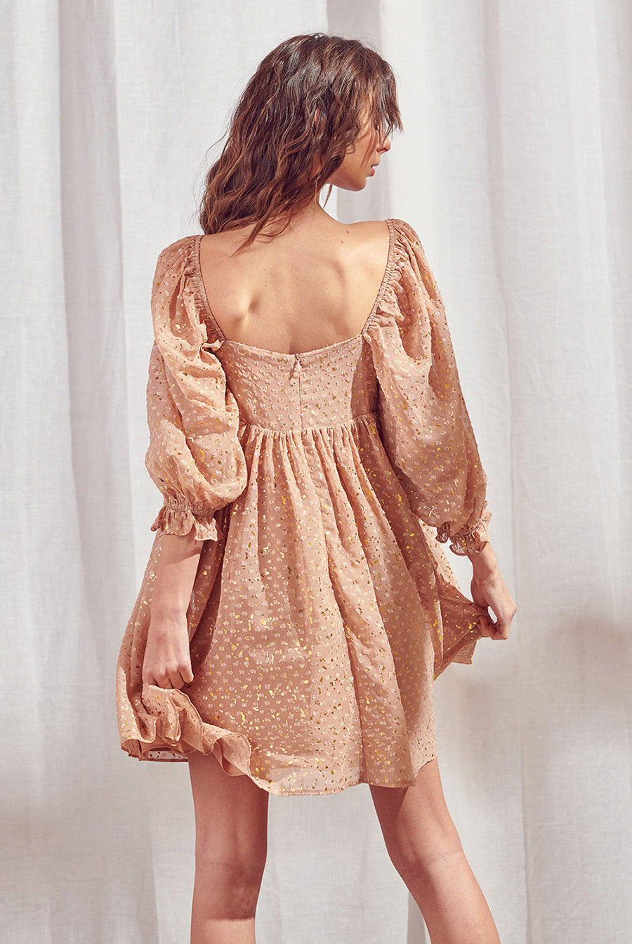 Viola Brown Golden  Baby Doll Mini Dress Small Back