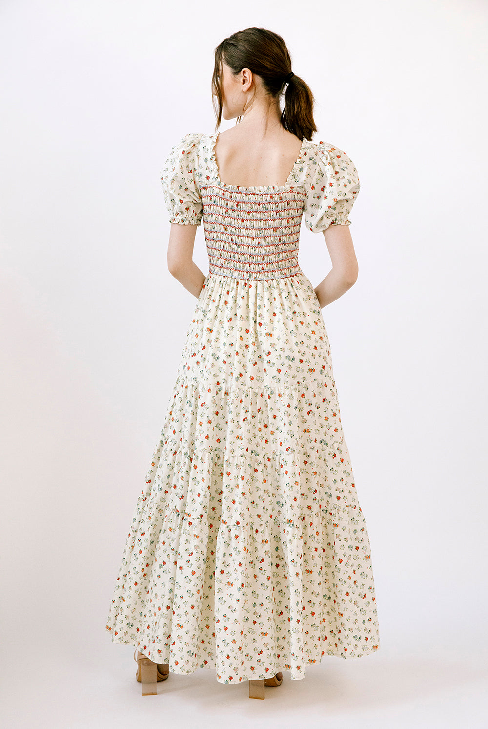 Thea Cream Floral Print Maxi Dress Back