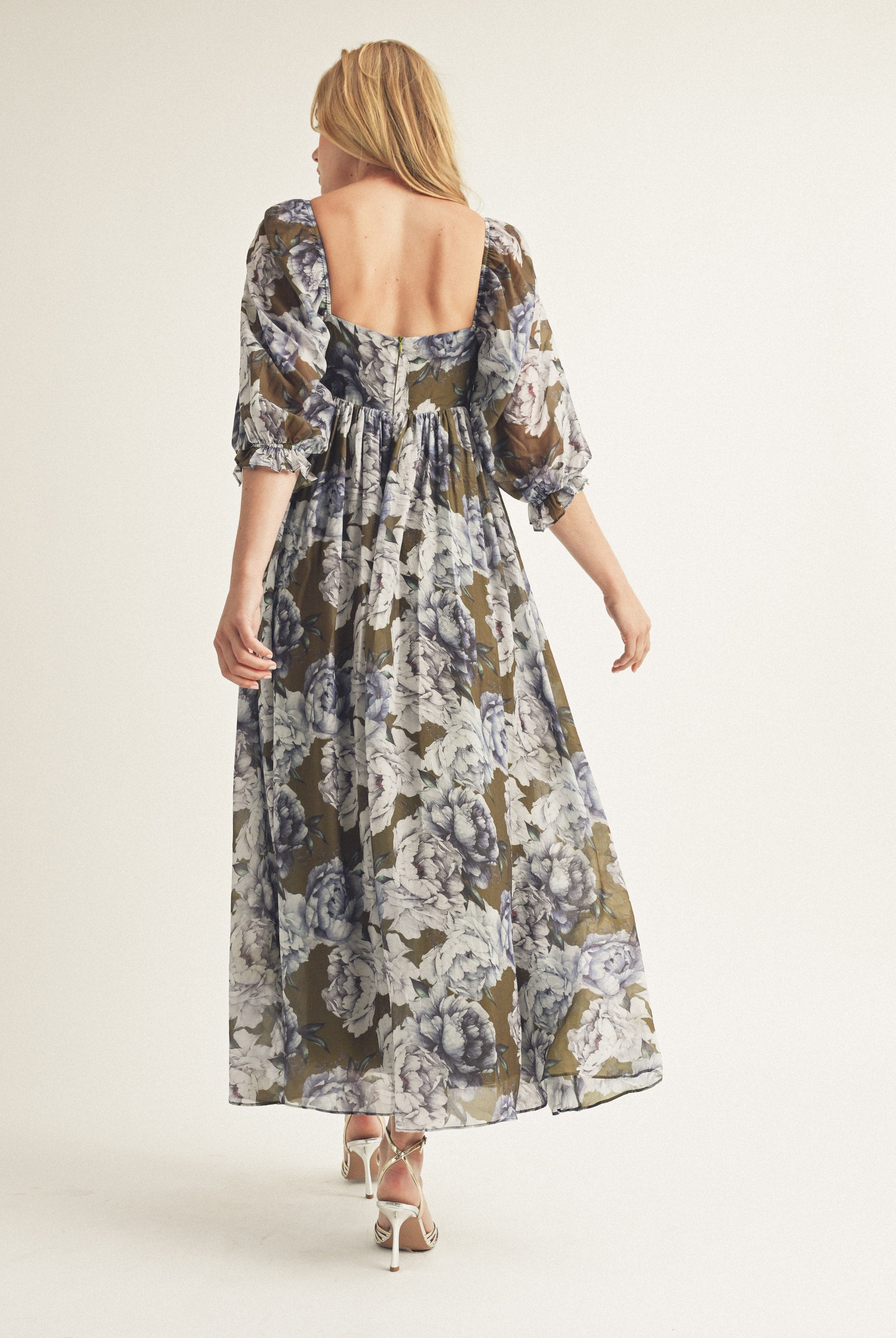 Catalina Olive Floral Maxi Dress Back