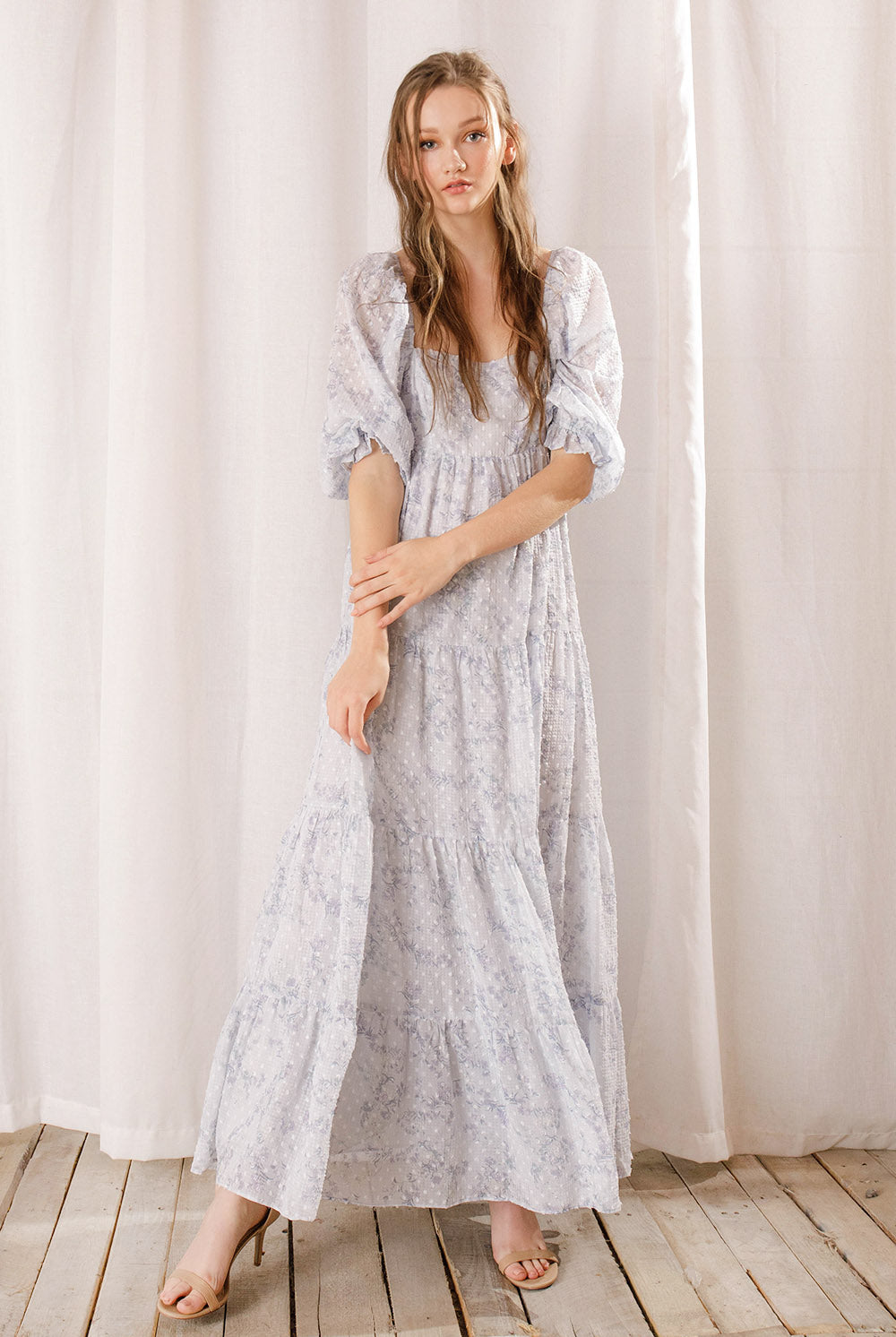 Marlah Lilac Flower Print Swiss Dot Dress Front