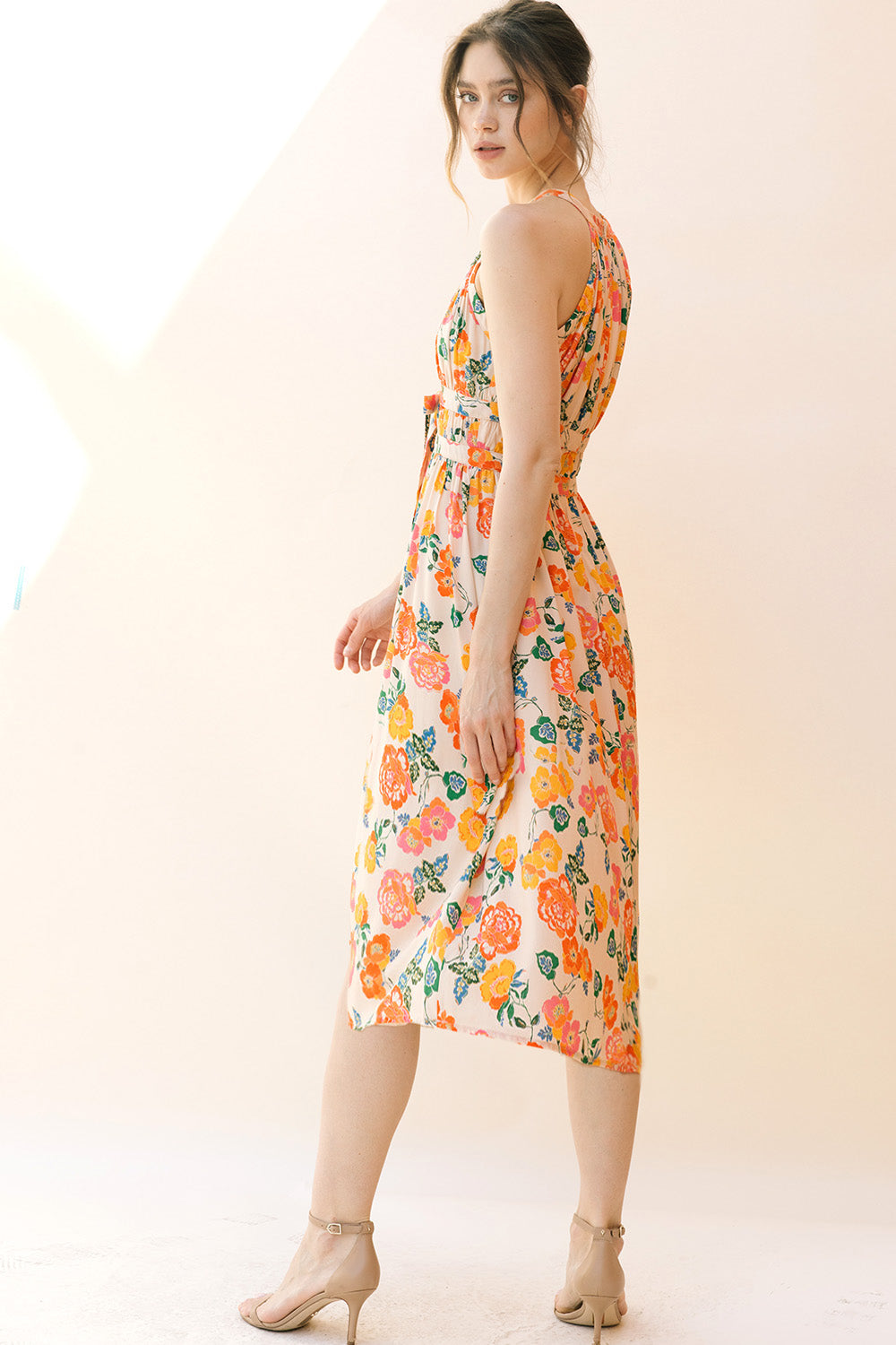 Elies Vibrant Floral Midi Dress Side