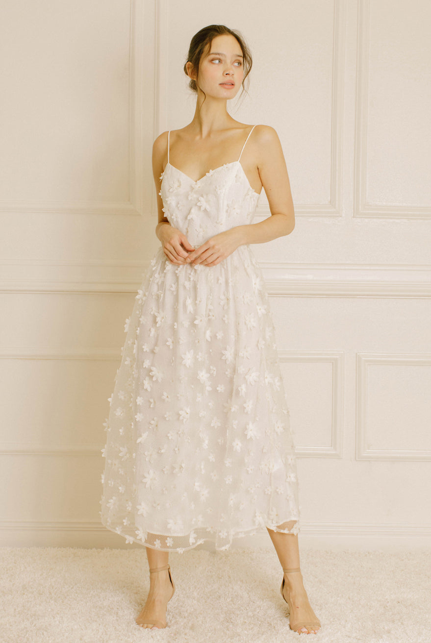 Mindy Ivory 3D Floral-Embroidered Midi Dress Alternative