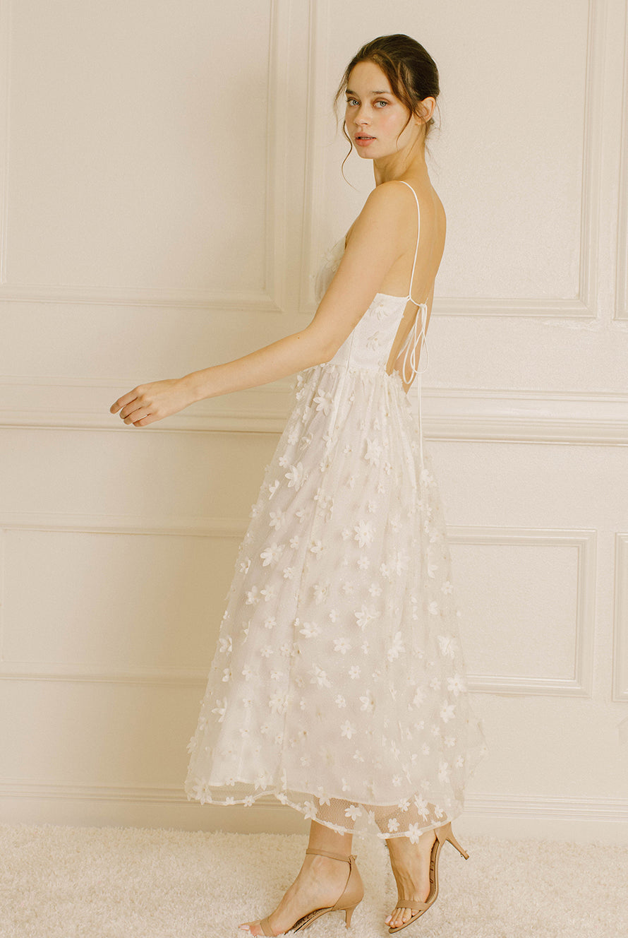 Mindy Ivory 3D Floral-Embroidered Midi Dress Side