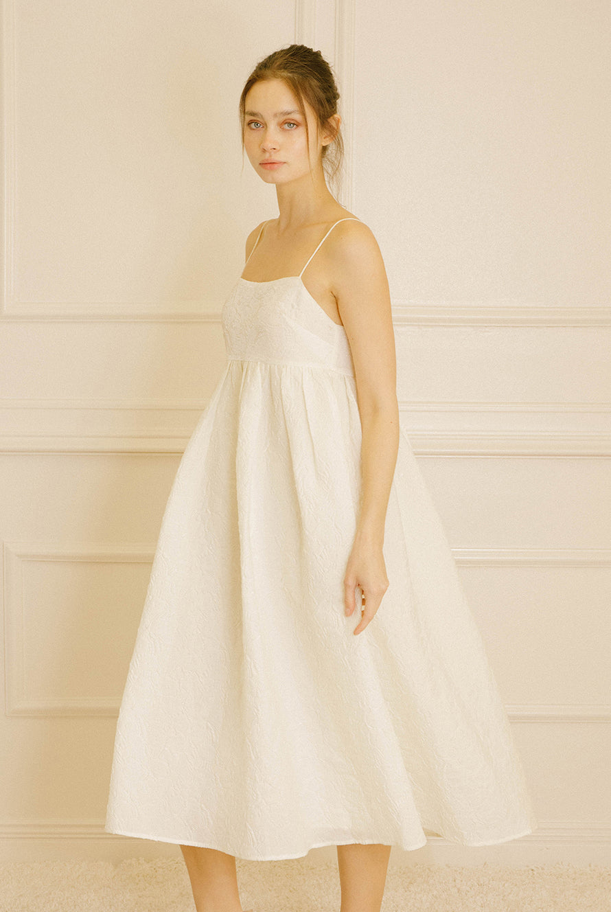 Chloe Buttercream Floral Jacquard Midi Dress Side