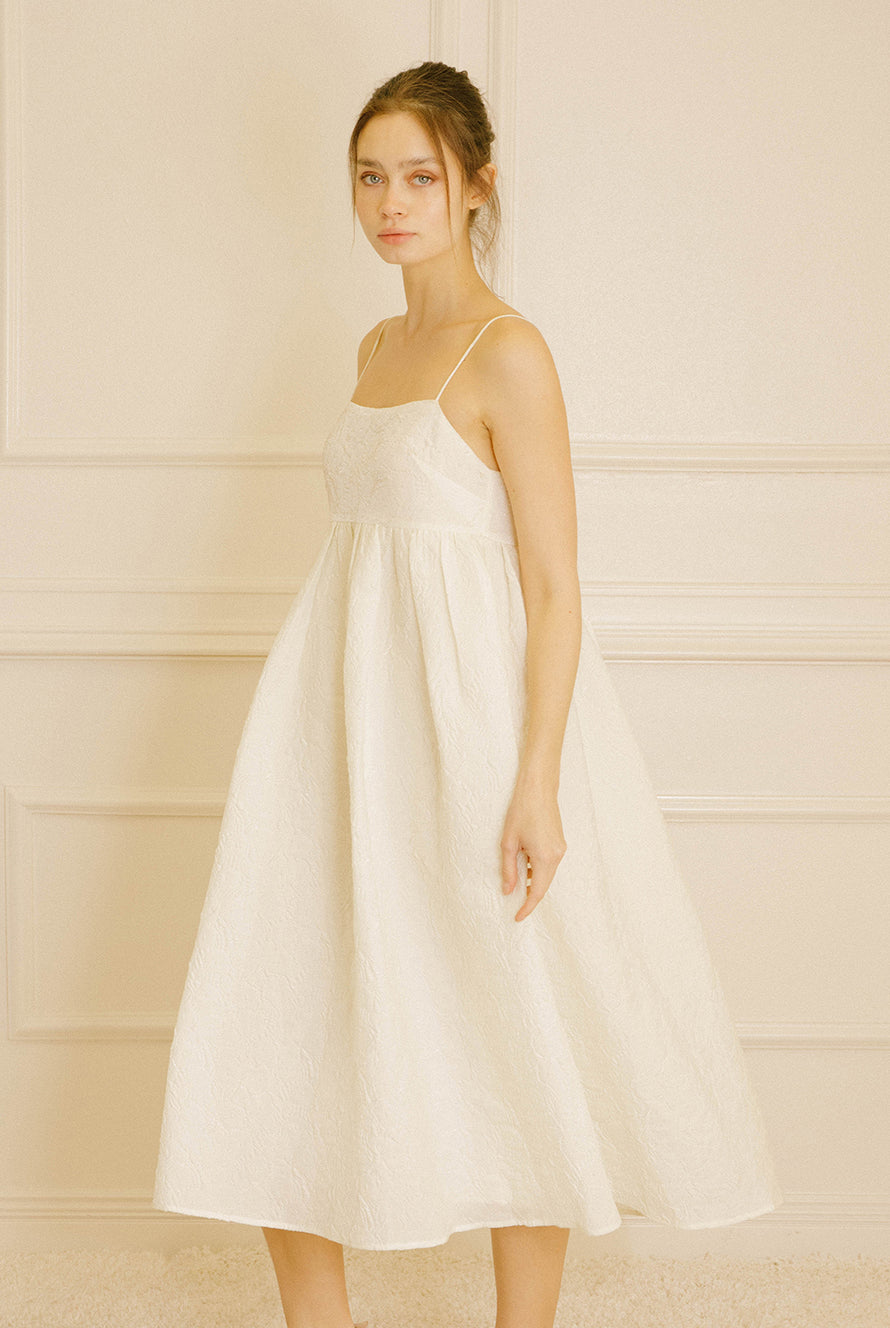 Chloe Buttercream Floral Jacquard Midi Dress Side