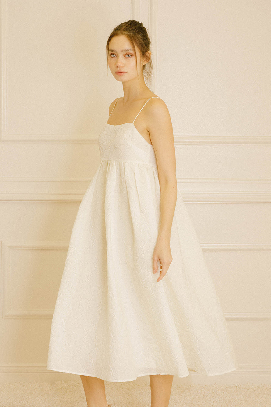 Chloe Buttercream Floral Jacquard Midi Dress Side