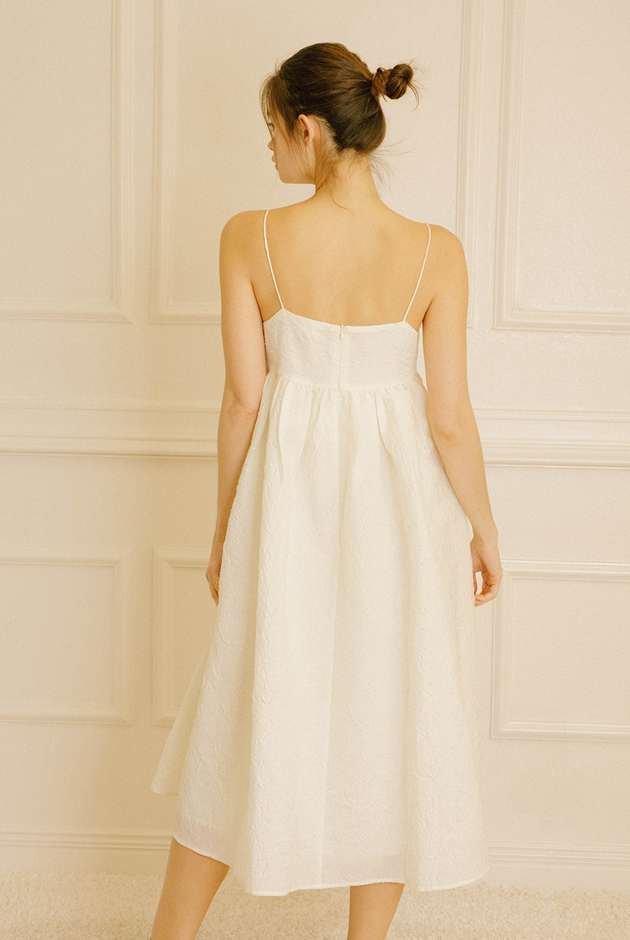 Chloe Buttercream Floral Jacquard Midi Dress Back