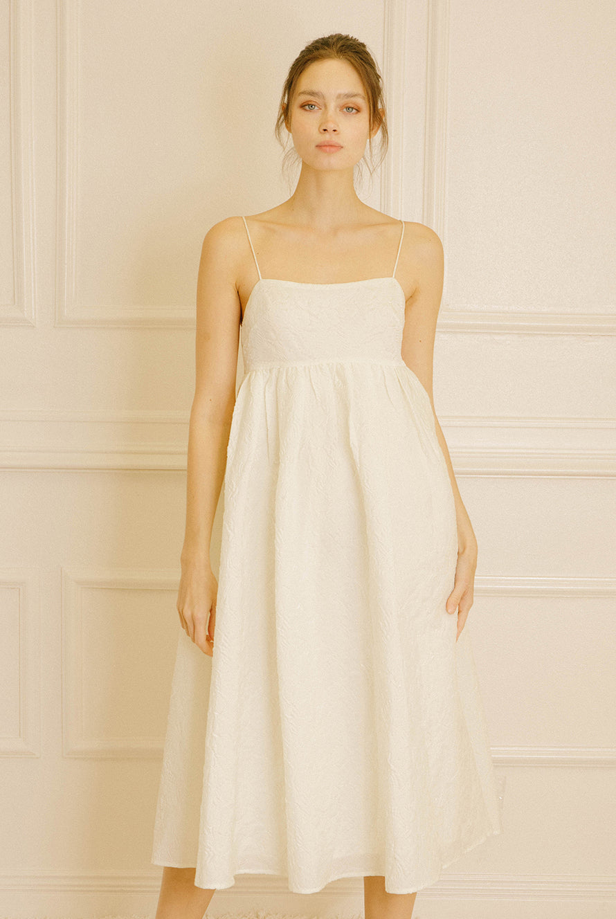 Chloe Buttercream Floral Jacquard Midi Dress Front