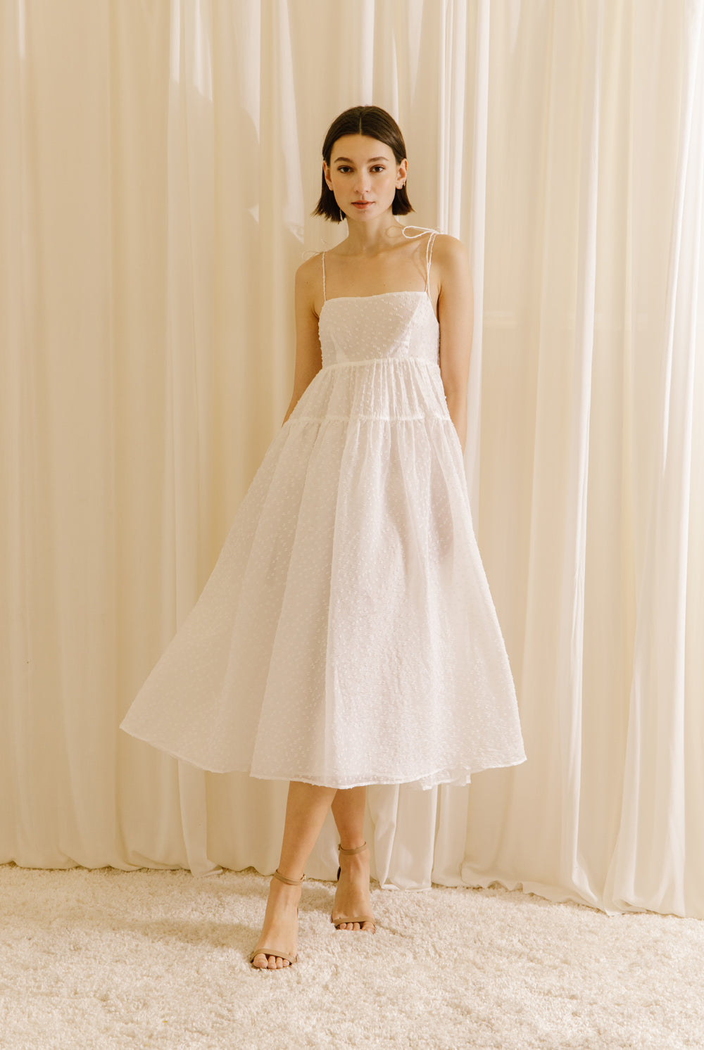 Mackenzie White Swiss Dot Dress Front