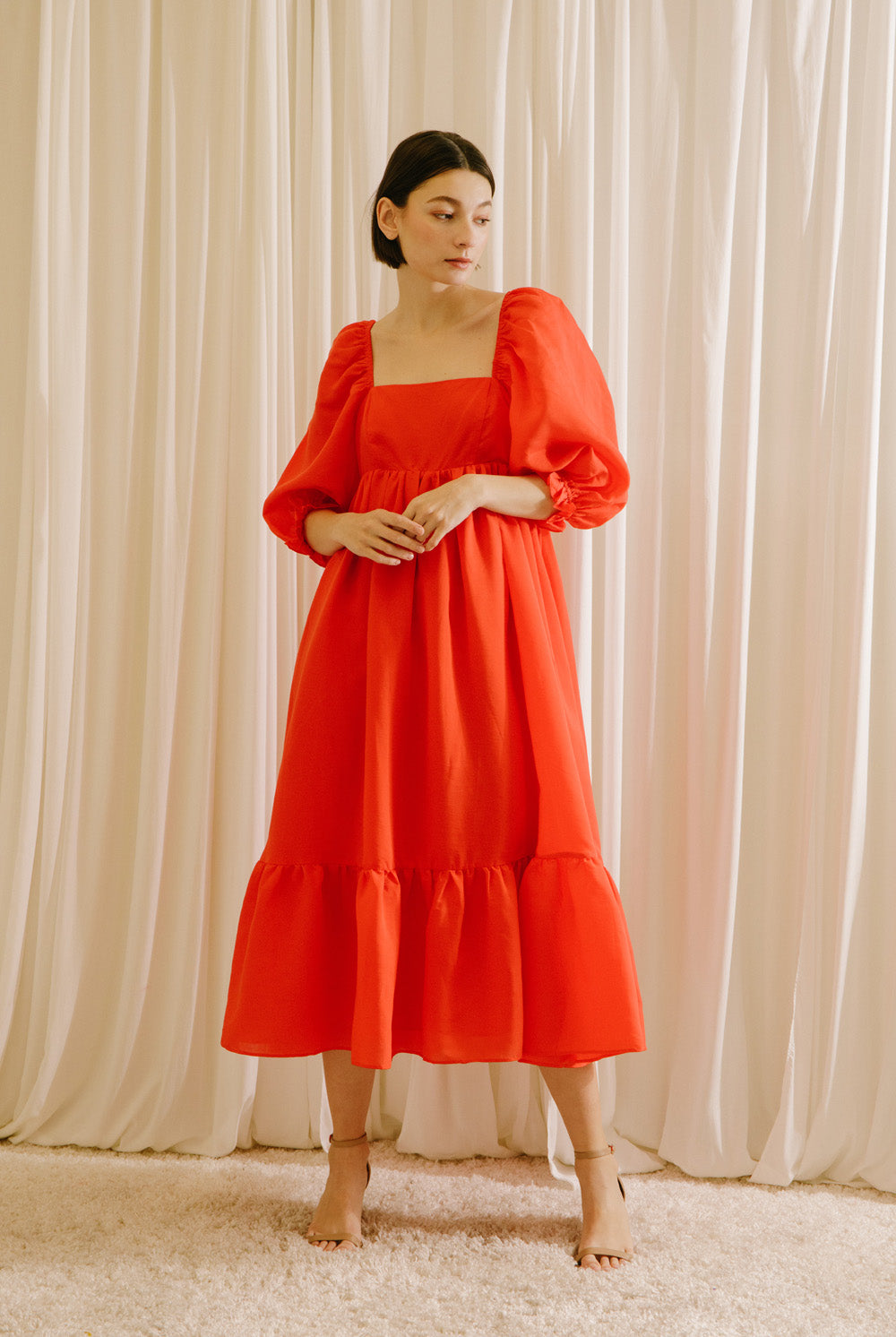 Iza Red Midi Dress Front