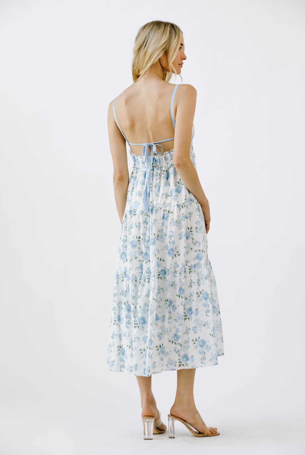 Blue Floral Fields Maxi Dress Back