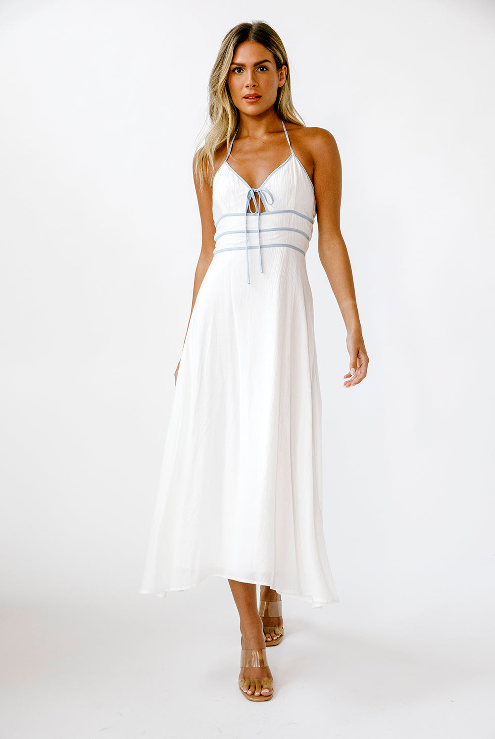 Coastal Breeze Halter Midi Dress Front