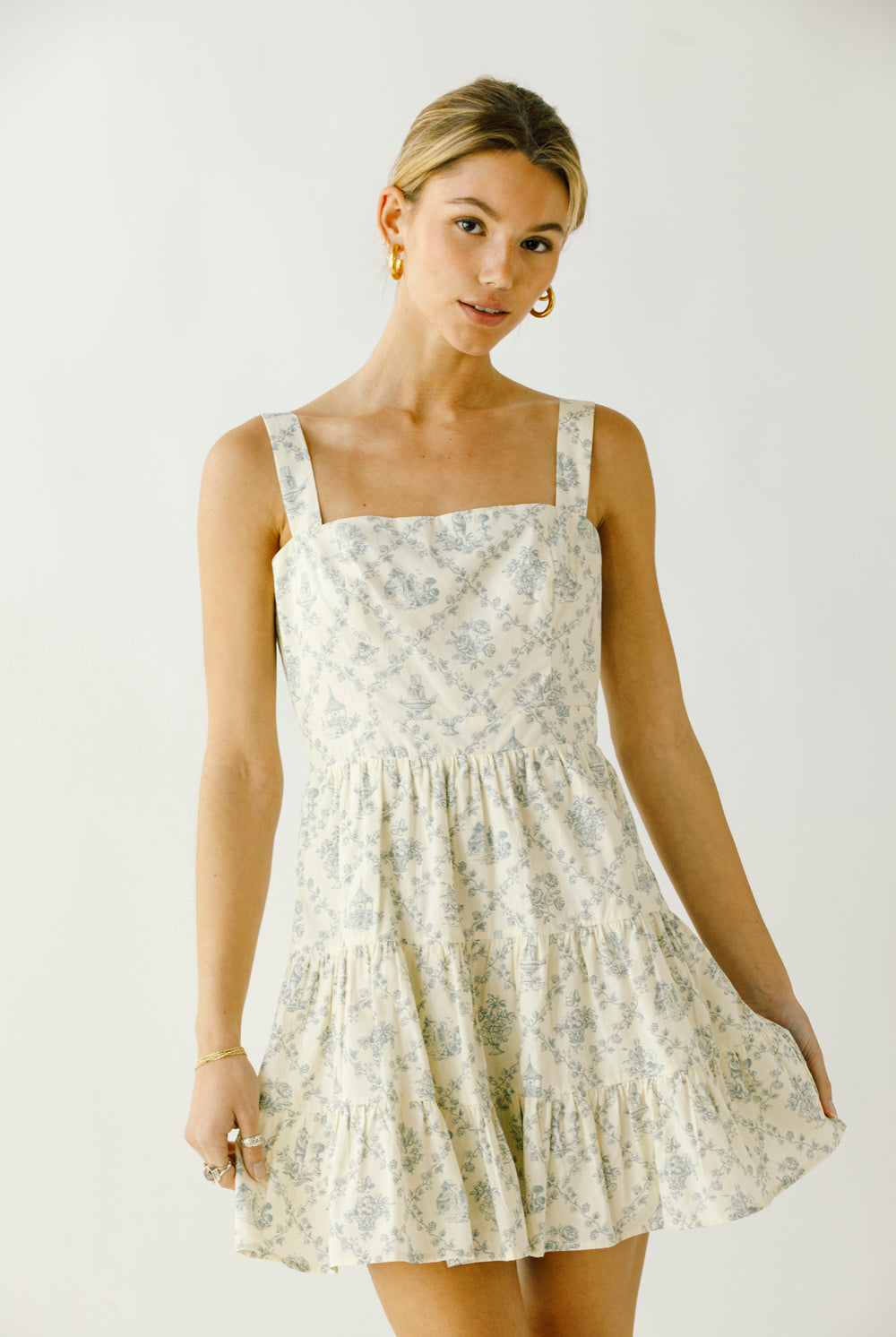 Zelda Toile Print Tiered Mini Dress Front