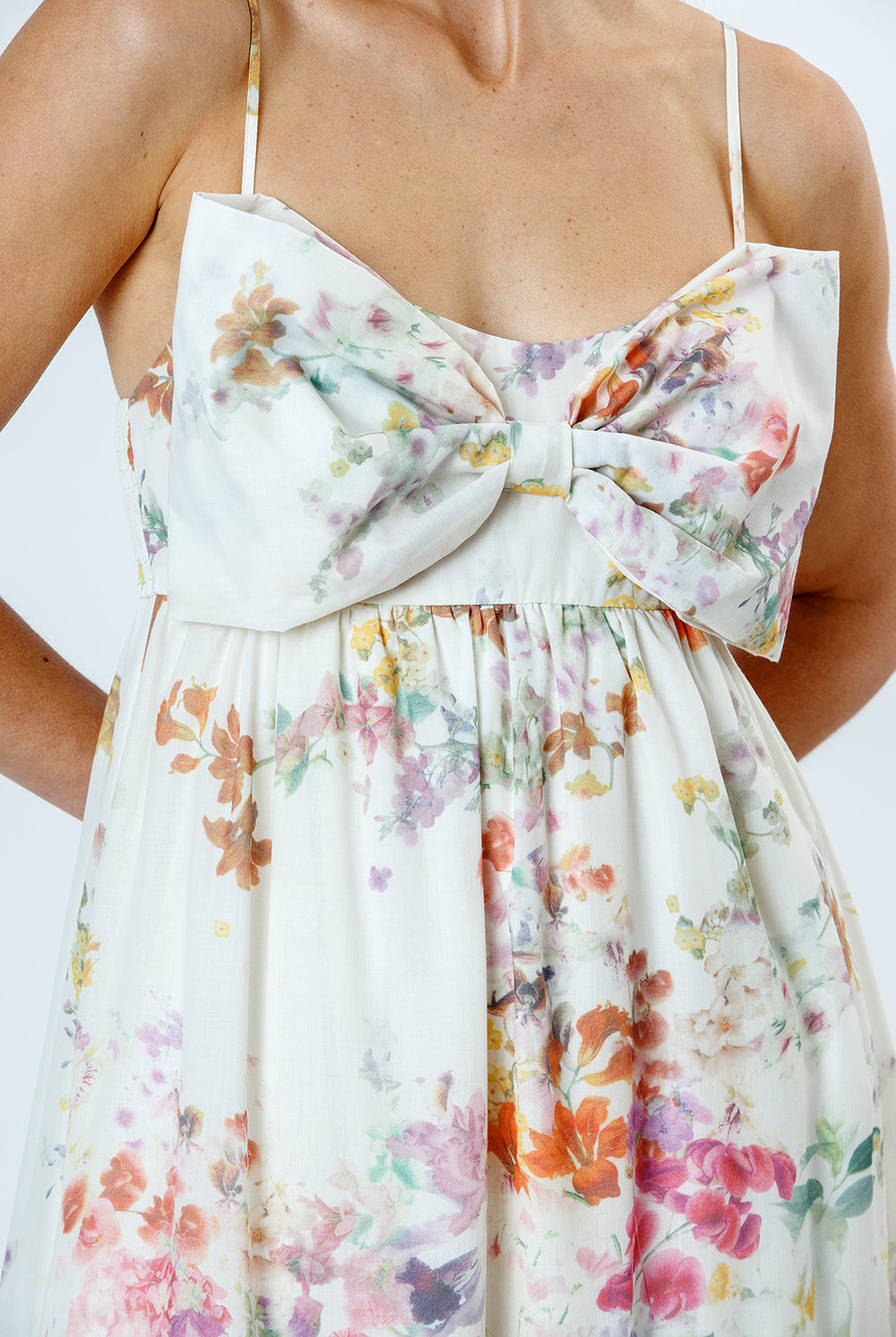 Sweet Summer Floral Bow Maxi Dress Details in Pink