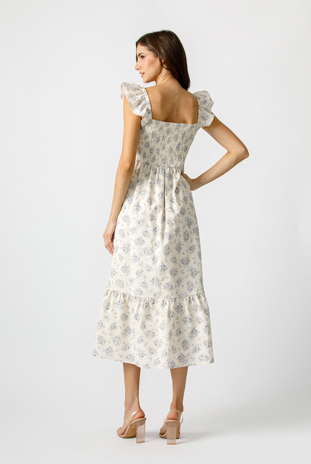 Gabriella Floral Cotton Smocked Midi Dress Back