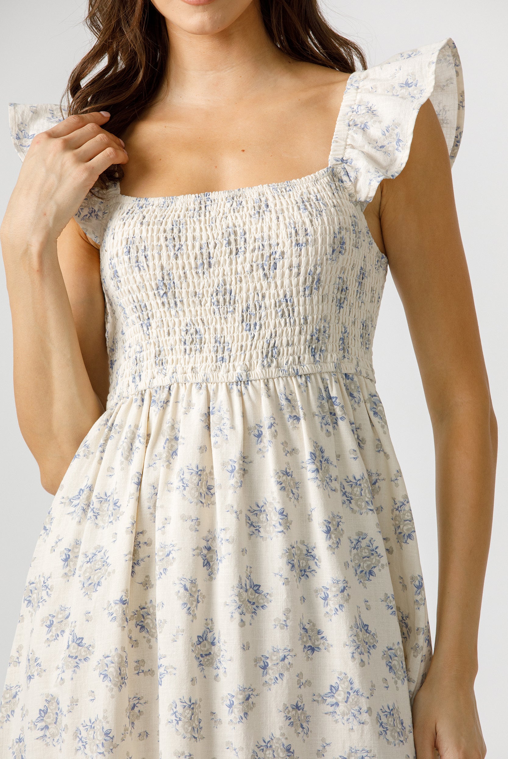 Gabriella Floral Cotton Smocked Midi Dress Details