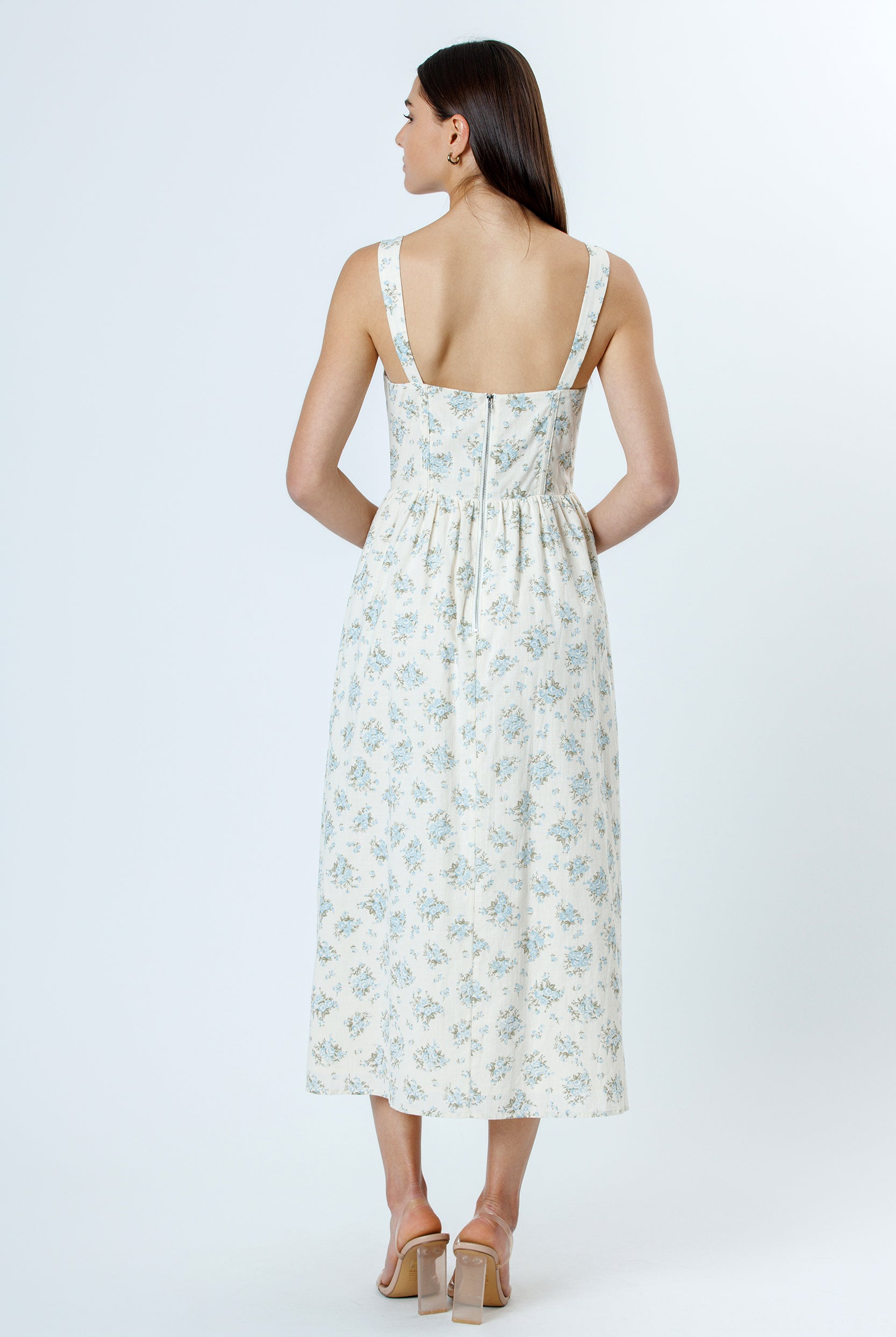 Blue Bouquet Floral Bustier Midi Dress Back