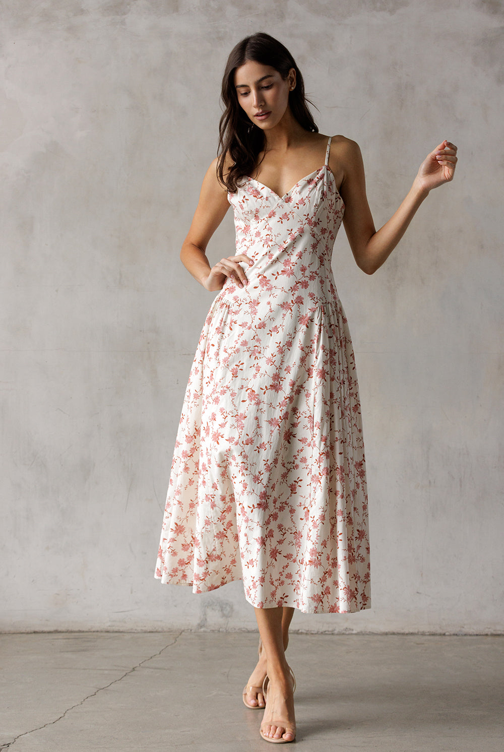 Mauve Meadow Floral Midi Dress Front