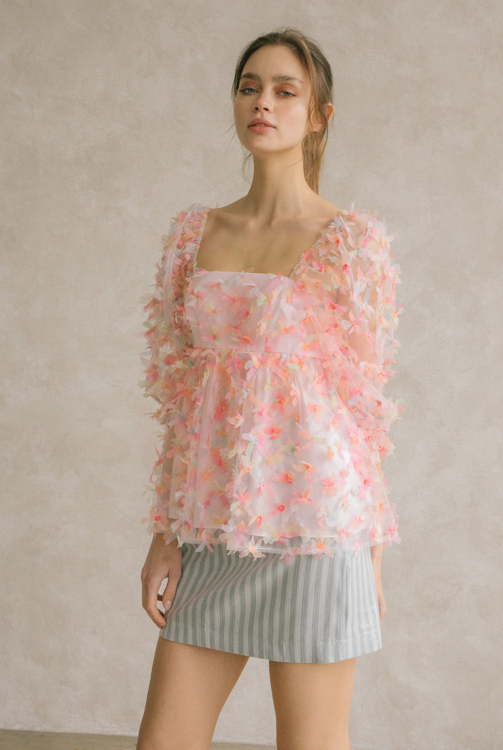 Pink Vibrant Baby Doll Top Front