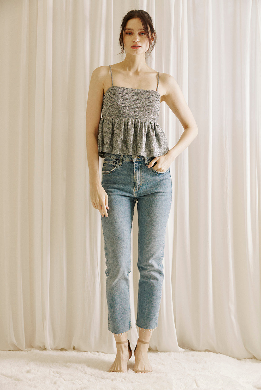 Penny Metallic Smocked Peplum Top Alternative