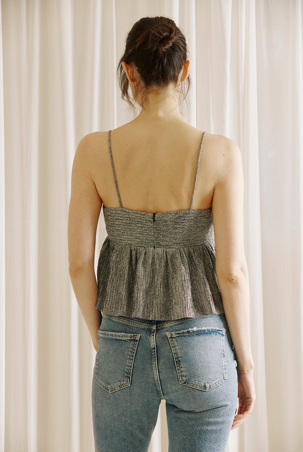 Penny Metallic Smocked Peplum Top Back